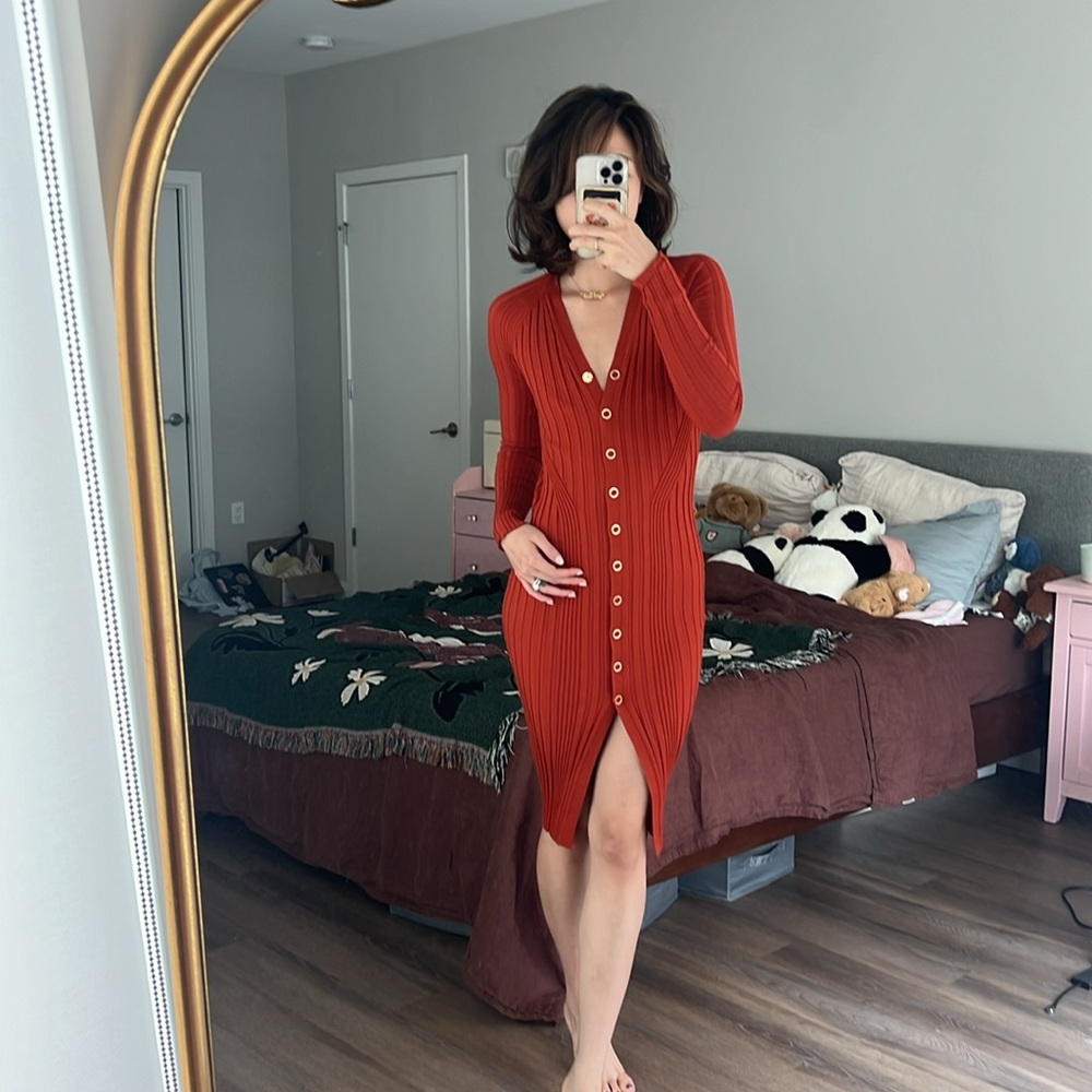 Dion Lee Gradient ribbed button-up dress in red